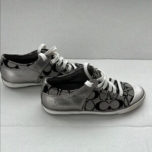 Coach Black and White and silver metallic Sneakers Sz 7.
